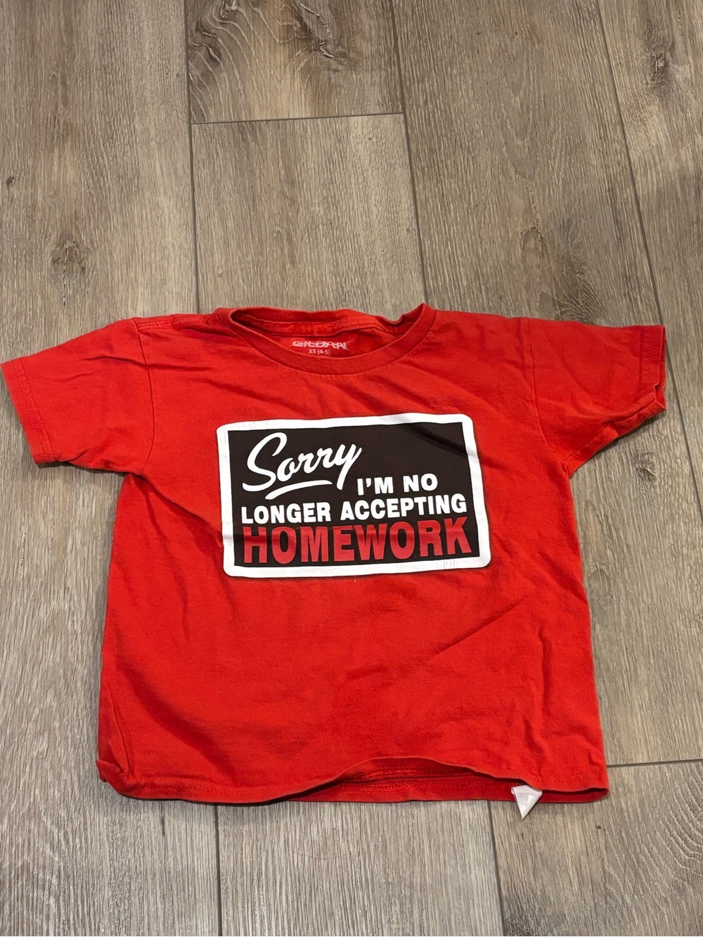 Graphic Kids T-Shirt - Red "Sorry I'm No Longer Accepting Homework"